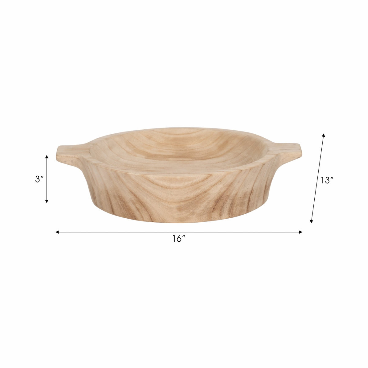 16" Round Wood Bowl With Handles, Natural Table Decors| Sagebrook Home