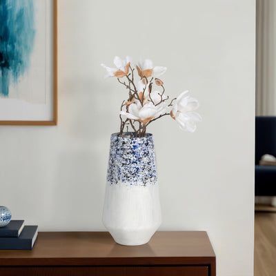 16" Tapered Bottom Vase Arctic Finish, White/blue - Al Rugaib Furniture
