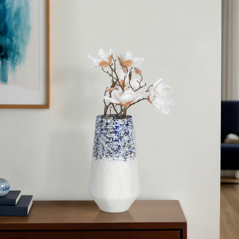 16" Tapered Bottom Vase Arctic Finish, White/blue - Al Rugaib Furniture