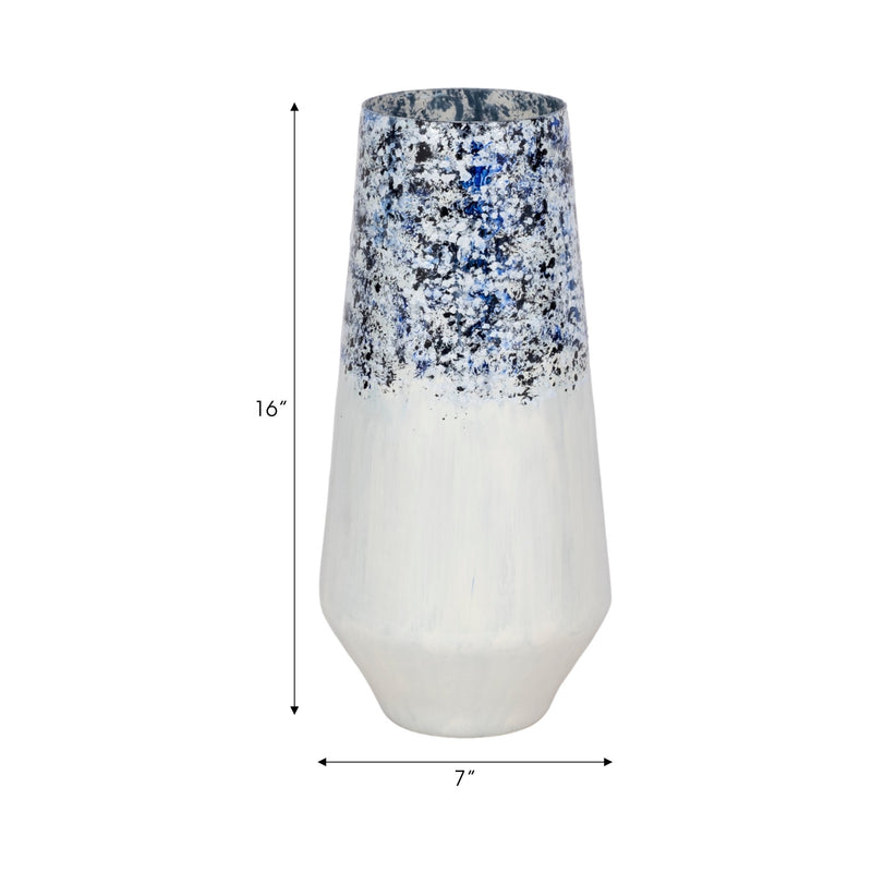 16" Tapered Bottom Vase Arctic Finish, White/blue - Al Rugaib Furniture