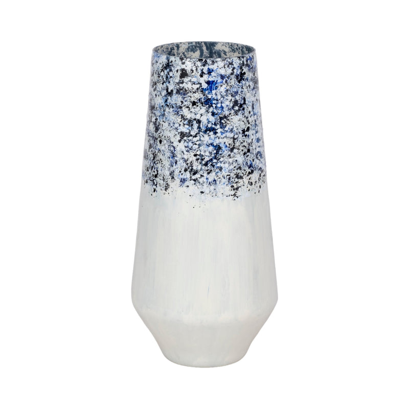 16" Tapered Bottom Vase Arctic Finish, White/blue - Al Rugaib Furniture