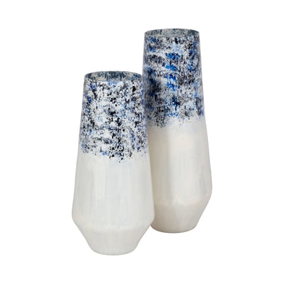 16" Tapered Bottom Vase Arctic Finish, White/blue - Al Rugaib Furniture