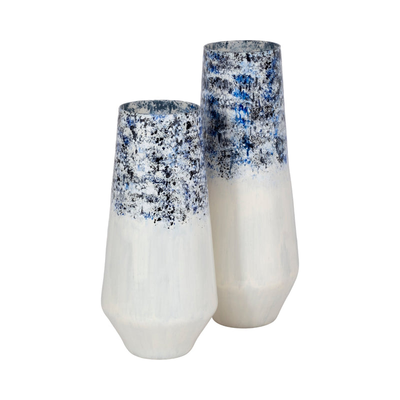 16" Tapered Bottom Vase Arctic Finish, White/blue - Al Rugaib Furniture