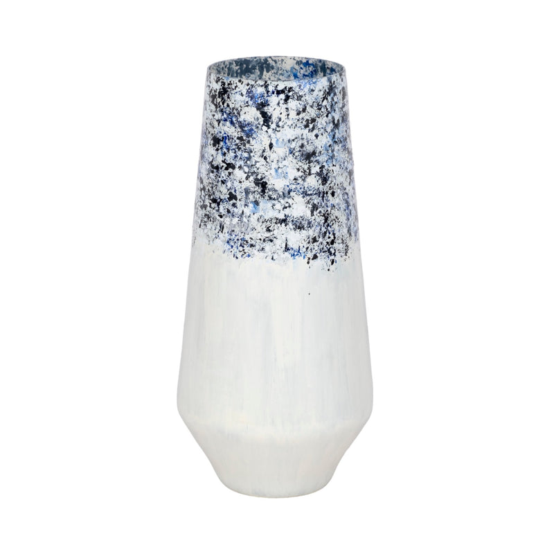 16" Tapered Bottom Vase Arctic Finish, White/blue - Al Rugaib Furniture