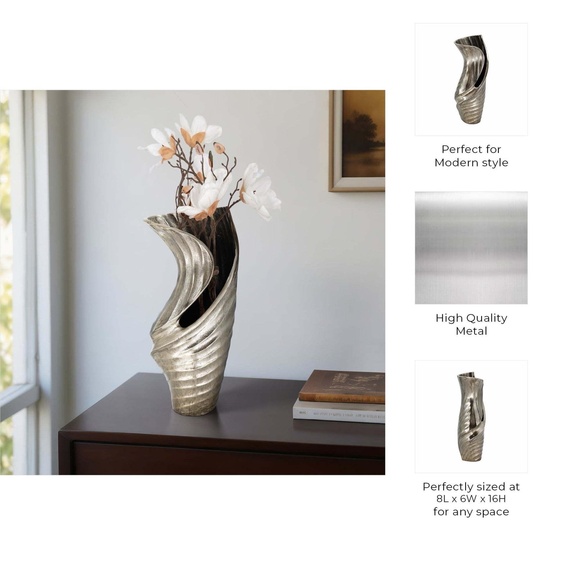 16" WASILLA LARGE METAL VASE Vases and Jars| Sagebrook Home