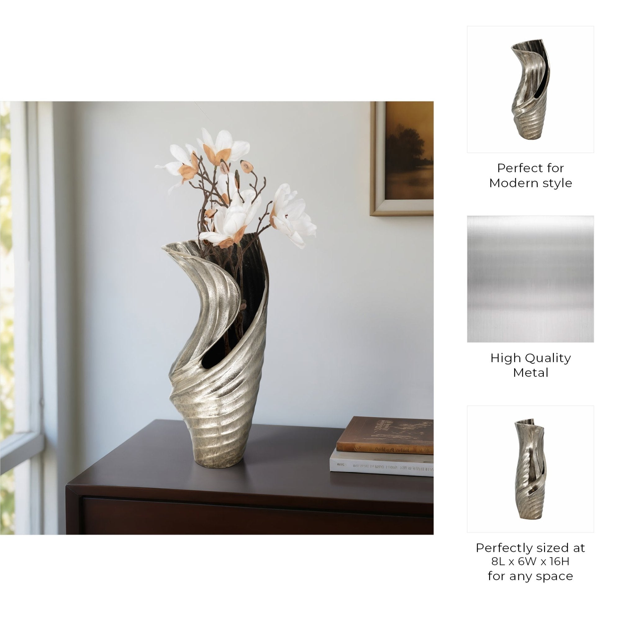 16" WASILLA LARGE METAL VASE Vases and Jars| Sagebrook Home