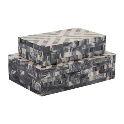 RESIN S/2 HERRINGBONE BOXES, BLACK/WHITE
