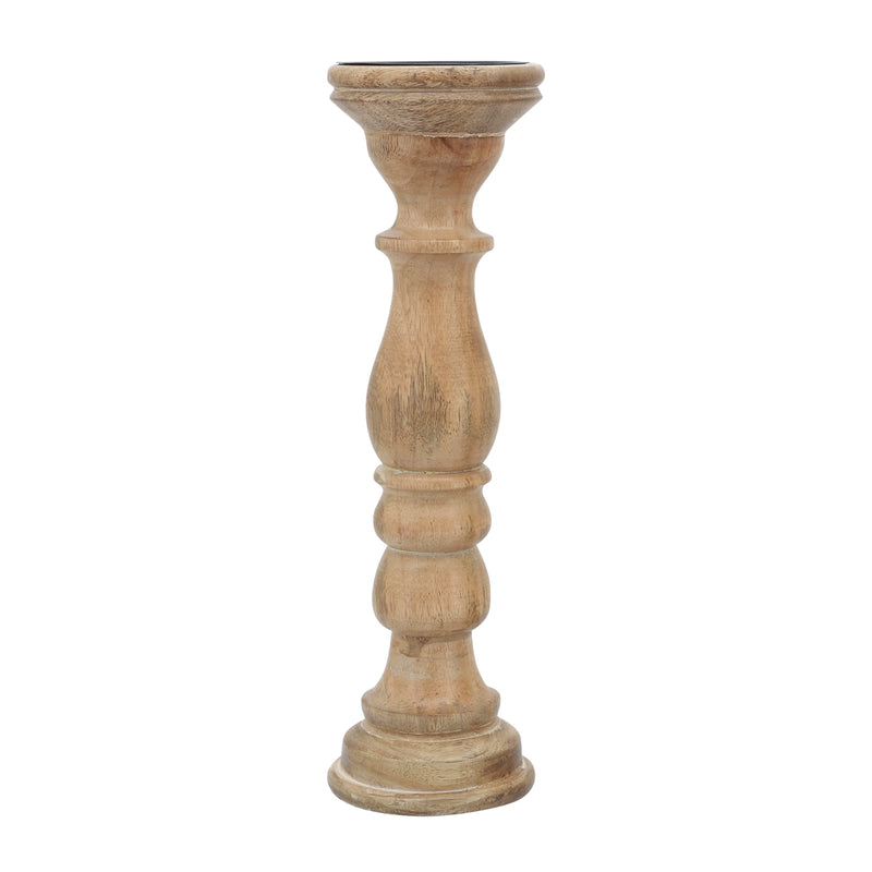 14" Wooden Pillar Holder, Natural