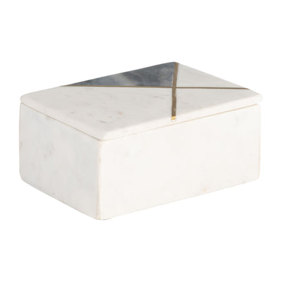 MARBLE, 7X5 RECTANGULAR BOX BRASS INLAY, WHITE