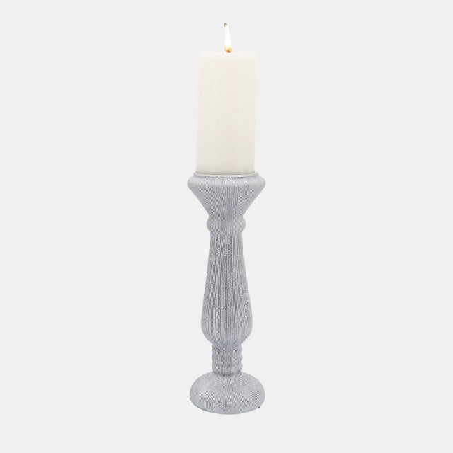 Cer, 12"H Candle Holder, Scratched, Silver