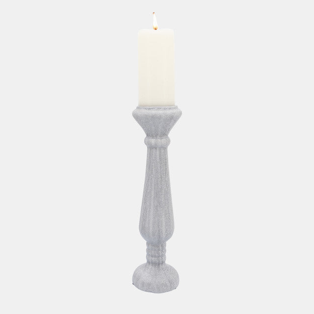 Cer, 15"H Candle Holder, Scratched, Silver