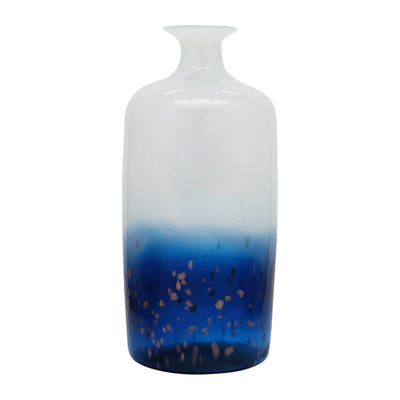 Glass, 16''H, Two Toned Vase, White/Blue