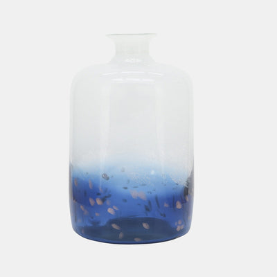 Glass, 12''H, Two Toned Vase, White/Blue