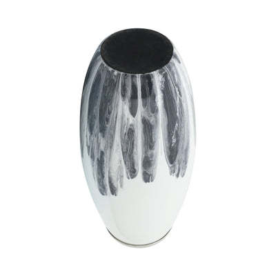 Glass, 18H Vase W/ Metal Ring, White