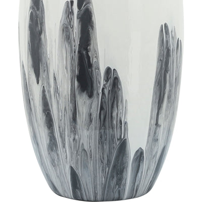 Glass, 18H Vase W/ Metal Ring, White
