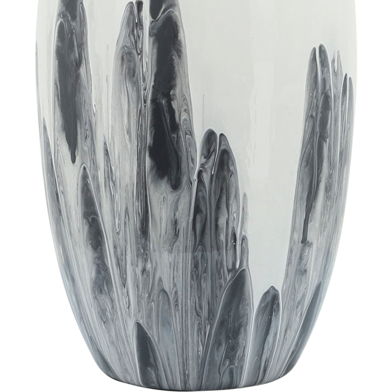 Glass, 18H Vase W/ Metal Ring, White