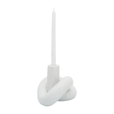 CER, 10" LOOPY CANDLE HOLDER, WHITE