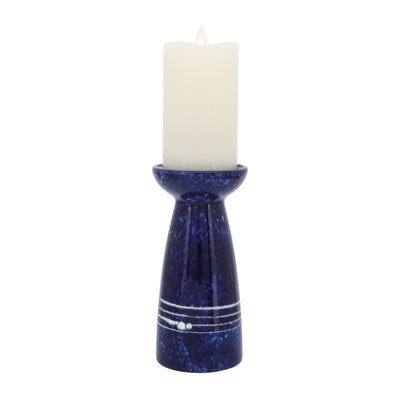 CER, 8"H PAINTED CANDLE HOLDER, BLUE