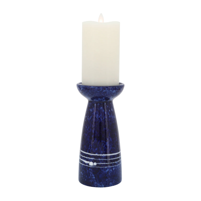 CER, 8"H PAINTED CANDLE HOLDER, BLUE