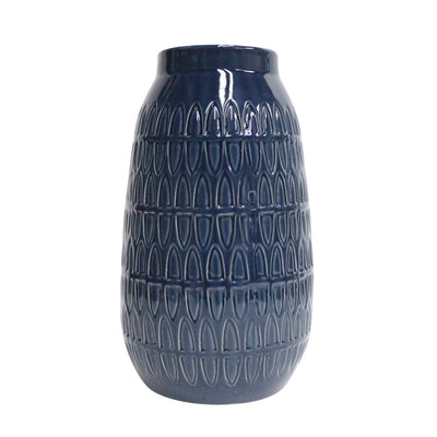 CER, 10H CARVED VASE, NAVY BLUE