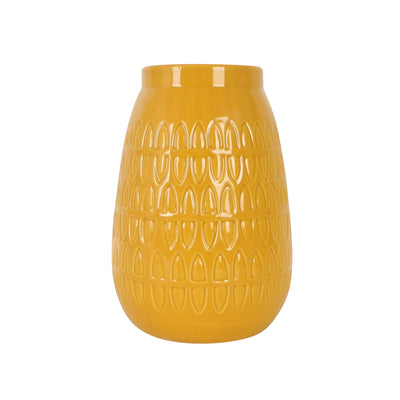 CER, 8H CARVED VASE, MUSTARD GOLD