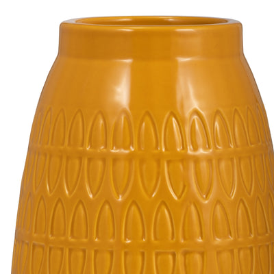 CER, 8H CARVED VASE, MUSTARD GOLD