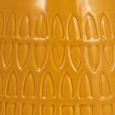 CER, 8H CARVED VASE, MUSTARD GOLD