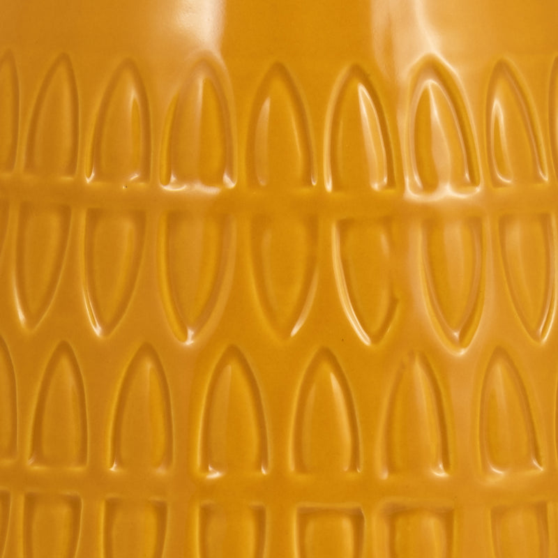 CER, 8H CARVED VASE, MUSTARD GOLD