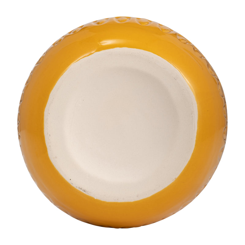 CER, 8H CARVED VASE, MUSTARD GOLD