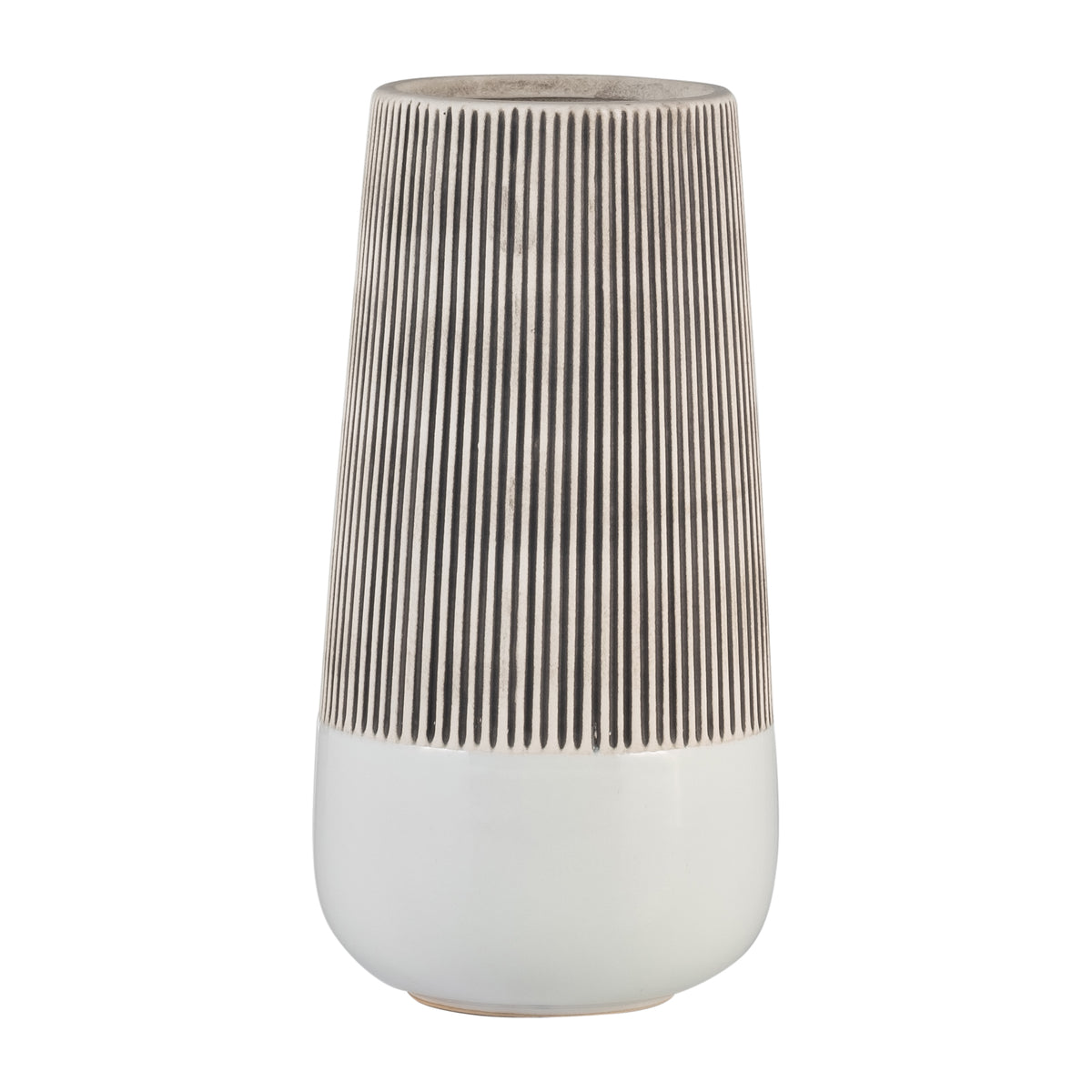 CER,12"H RIDGED VASE, IVORY