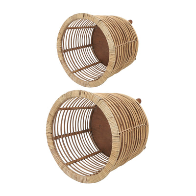 Rattan, S/2 12/14"D Woven Planters, Brown