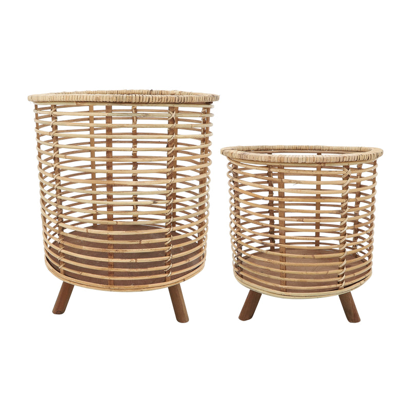 Rattan, S/2 12/14"D Woven Planters, Brown