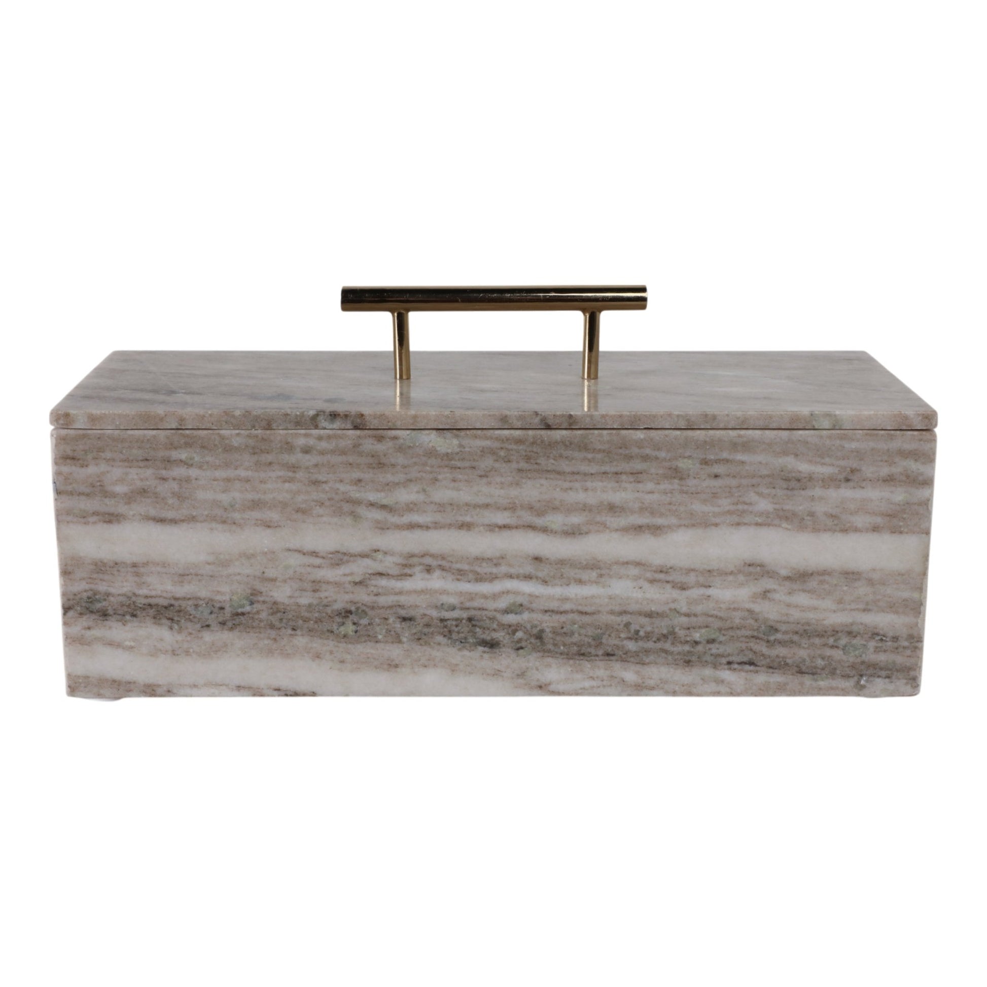 16x7" Marble Rectangular Box With Handle, Beige/go Table Decors| Sagebrook Home
