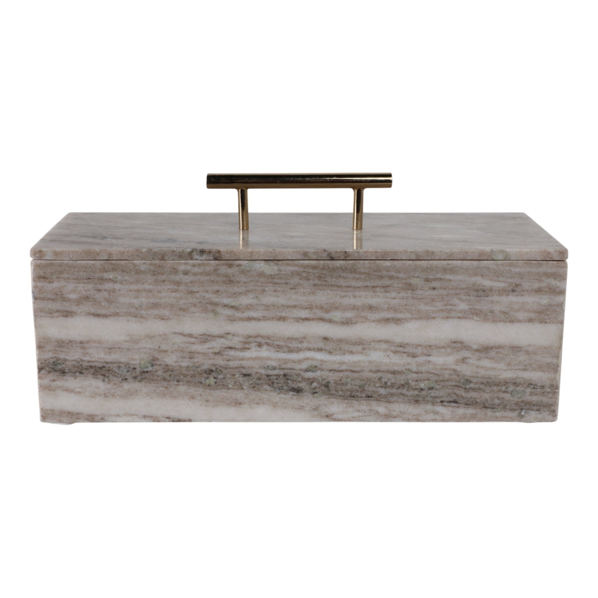 16x7" Marble Rectangular Box With Handle, Beige/go Table Decors| Sagebrook Home
