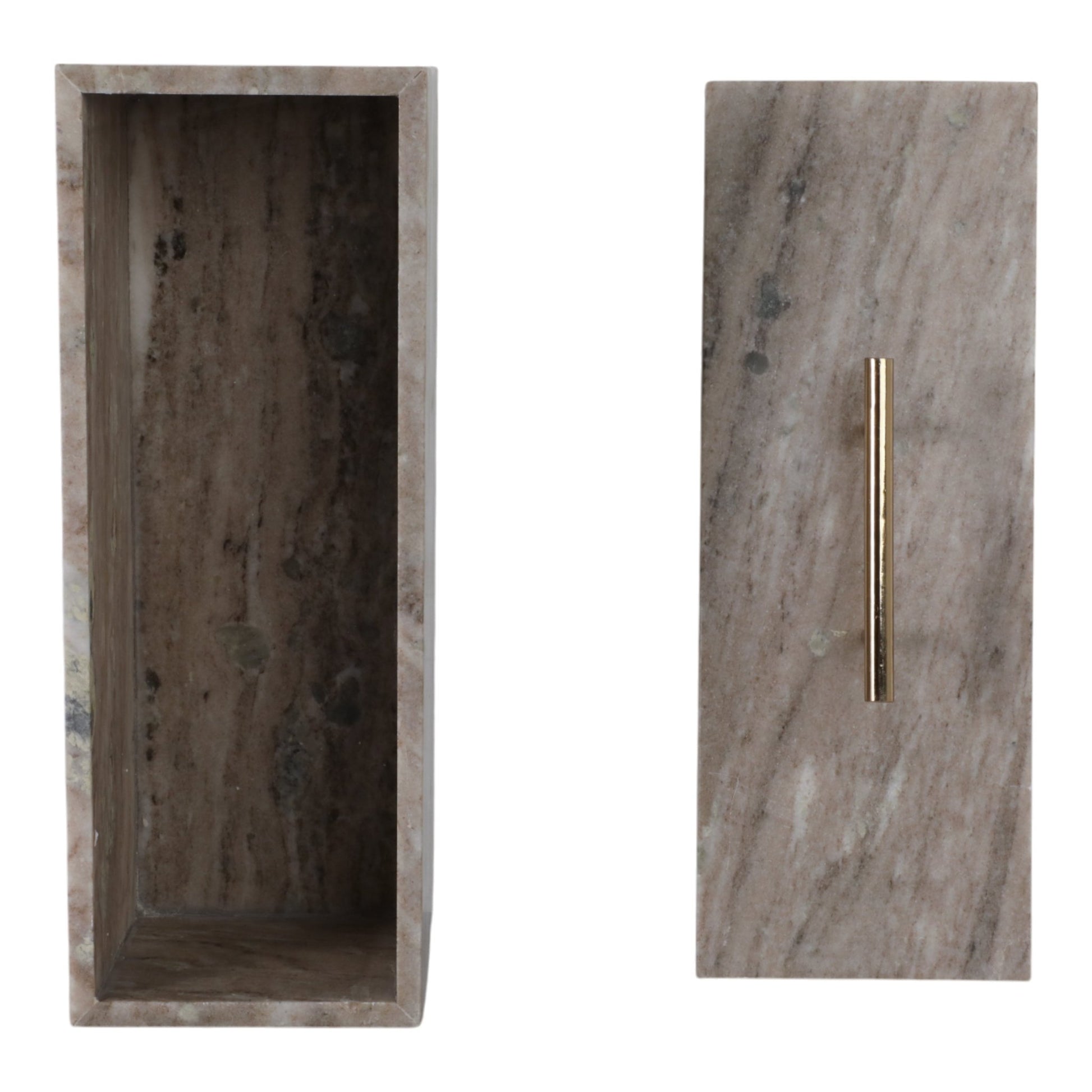 16x7" Marble Rectangular Box With Handle, Beige/go Table Decors| Sagebrook Home