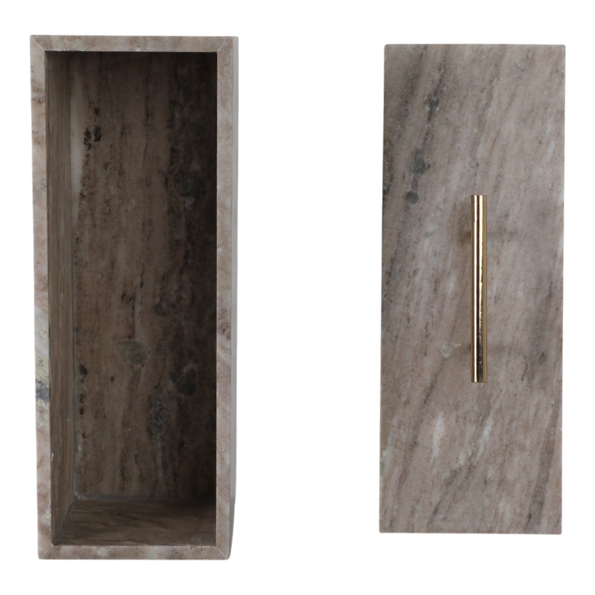 16x7" Marble Rectangular Box With Handle, Beige/go Table Decors| Sagebrook Home