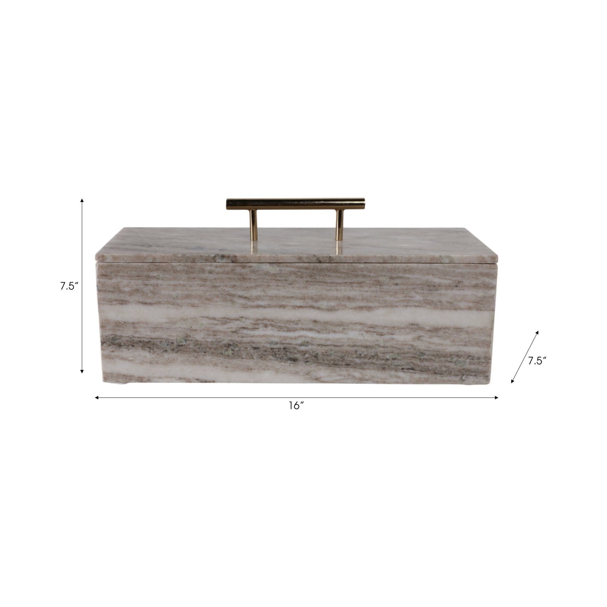 16x7" Marble Rectangular Box With Handle, Beige/go Table Decors| Sagebrook Home