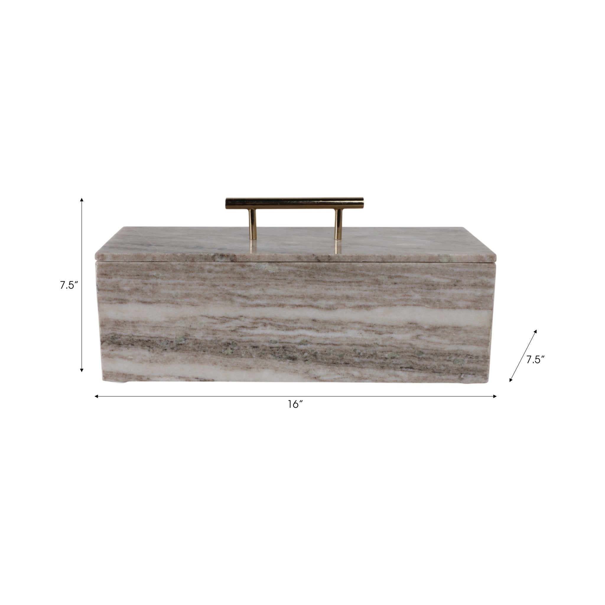 16x7" Marble Rectangular Box With Handle, Beige/go Table Decors| Sagebrook Home