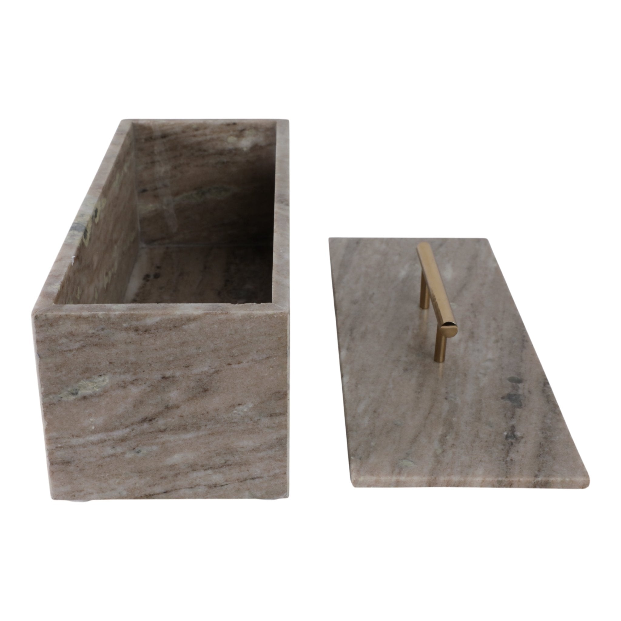 16x7" Marble Rectangular Box With Handle, Beige/go Table Decors| Sagebrook Home