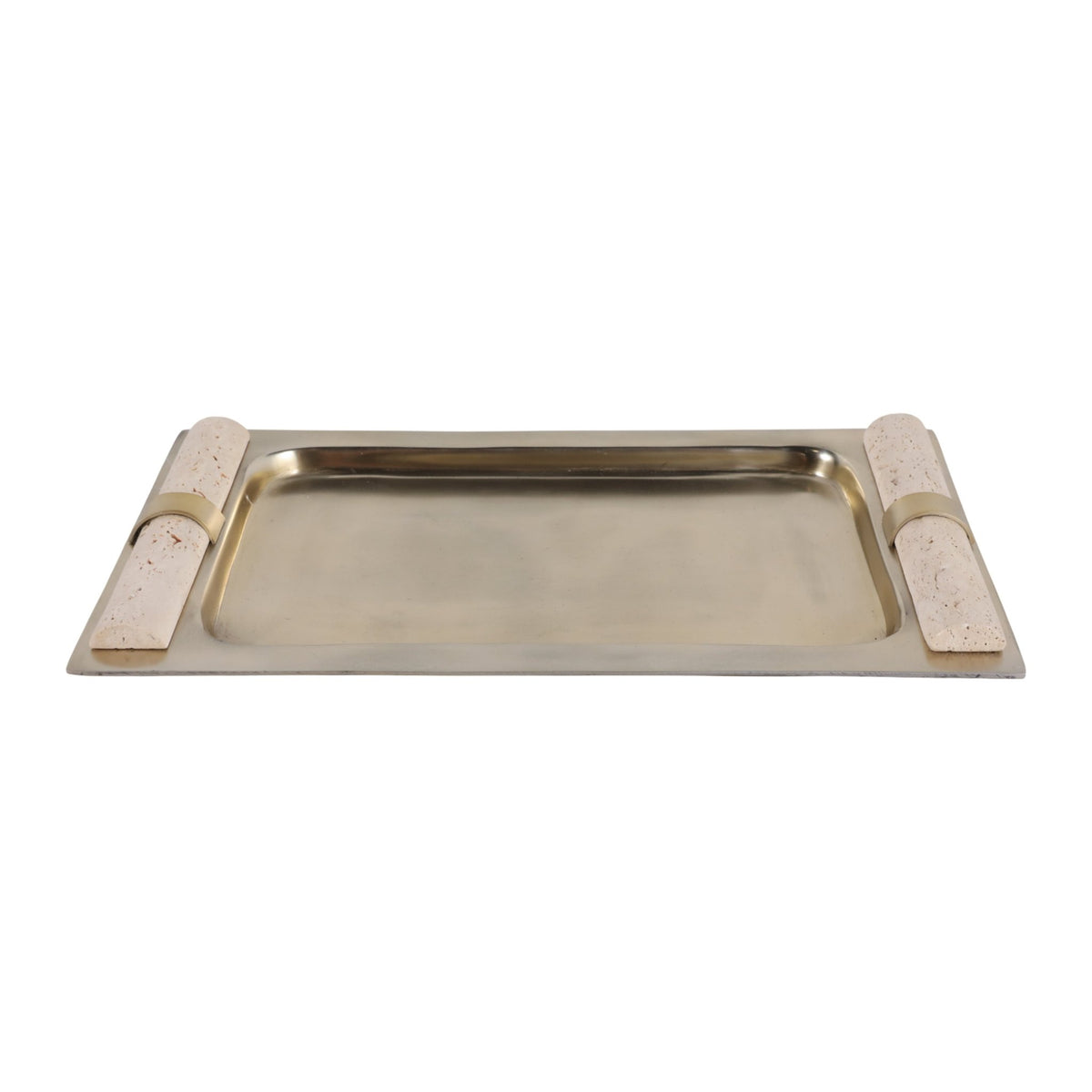 16X9" COLLASSA TRAVERTINE AND METAL TRAY, SIL Tray| Sagebrook Home