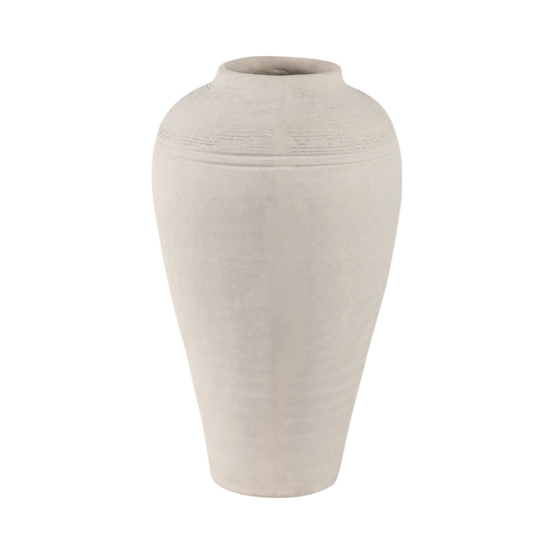 16x9" Paper Mache Ribbed Floor Vase, Ivory - Al Rugaib Furniture