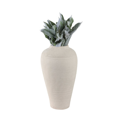 16x9" Paper Mache Ribbed Floor Vase, Ivory - Al Rugaib Furniture