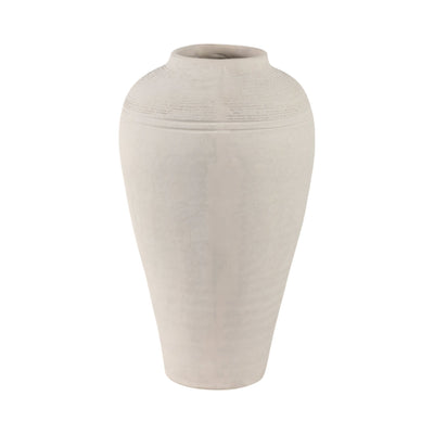 16x9" Paper Mache Ribbed Floor Vase, Ivory - Al Rugaib Furniture