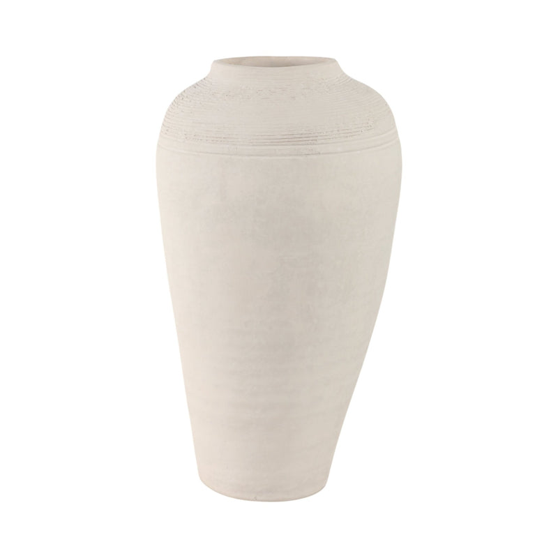 16x9" Paper Mache Ribbed Floor Vase, Ivory - Al Rugaib Furniture