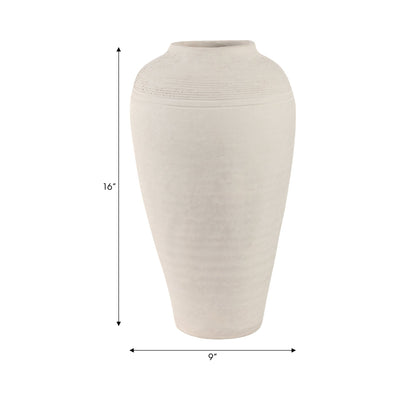 16x9" Paper Mache Ribbed Floor Vase, Ivory - Al Rugaib Furniture
