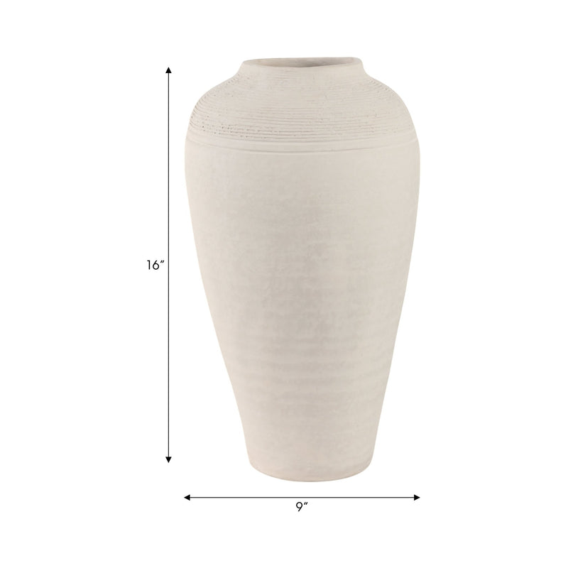 16x9" Paper Mache Ribbed Floor Vase, Ivory - Al Rugaib Furniture