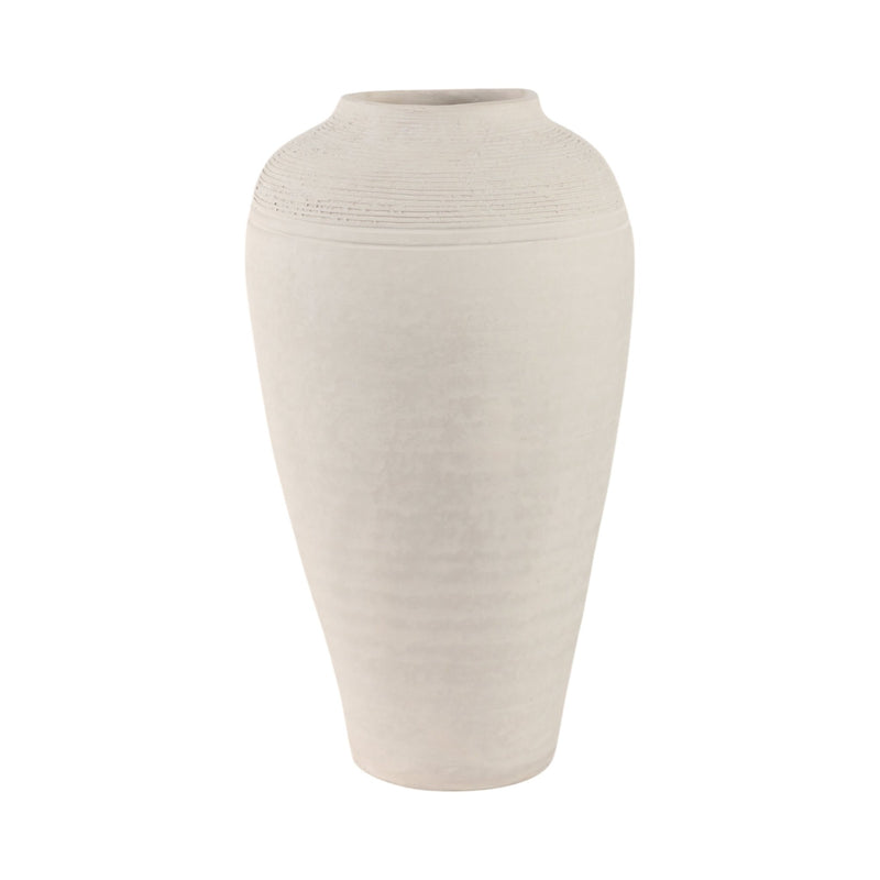 16x9" Paper Mache Ribbed Floor Vase, Ivory - Al Rugaib Furniture