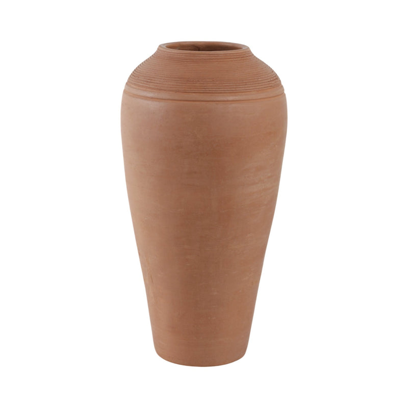 16x9" Terracotta Ribbed Floor Vase, Natural - Al Rugaib Furniture