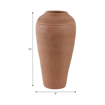 16x9" Terracotta Ribbed Floor Vase, Natural - Al Rugaib Furniture