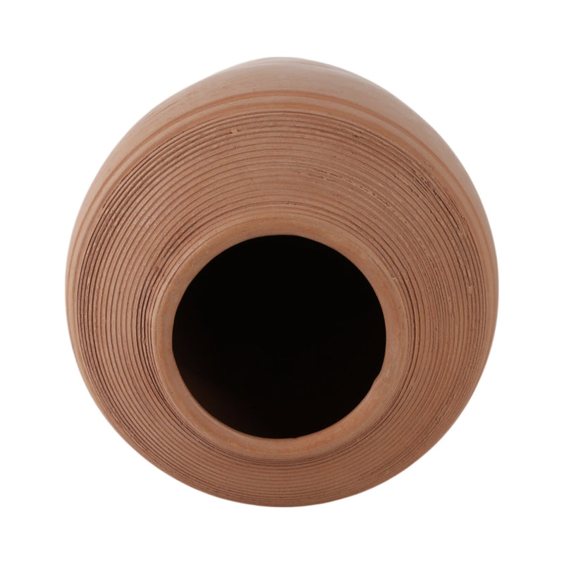 16x9" Terracotta Ribbed Floor Vase, Natural - Al Rugaib Furniture